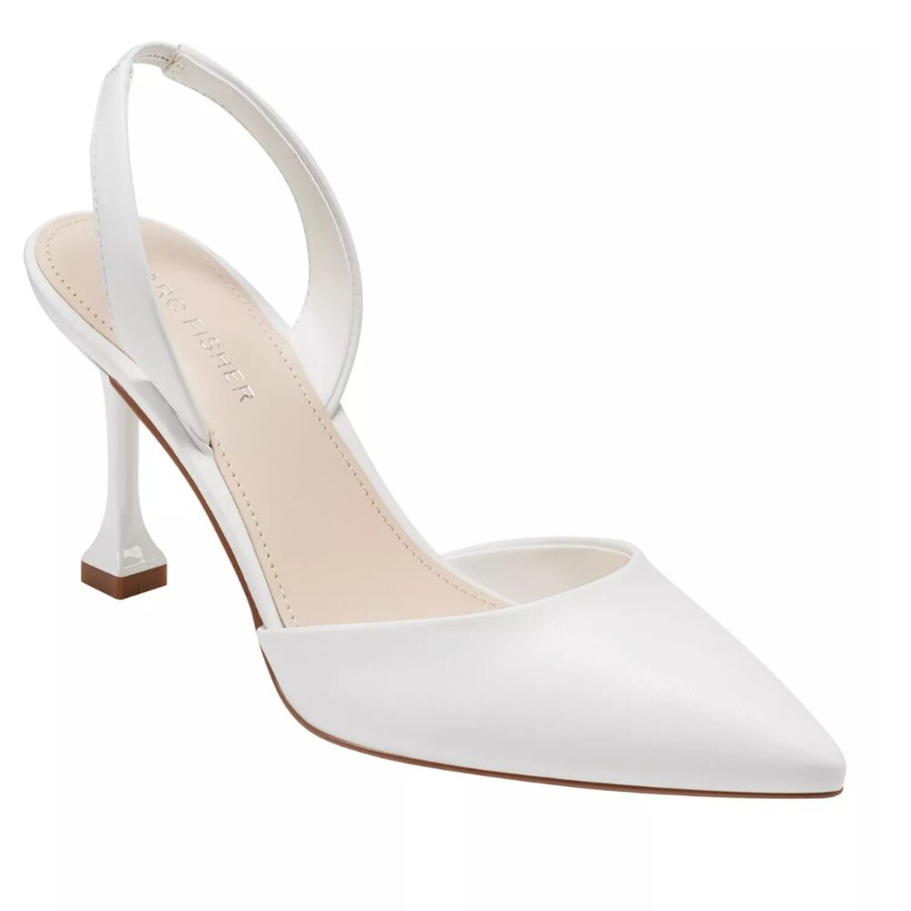 MARC FISHER HADYA WHITE SLINGBACK PUMPS